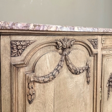 Antique French Louis XVI Marble Top Step-Front Buffet in Stripped Oak