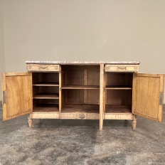 Antique French Louis XVI Marble Top Step-Front Buffet in Stripped Oak