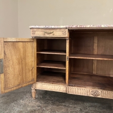 Antique French Louis XVI Marble Top Step-Front Buffet in Stripped Oak