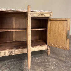 Antique French Louis XVI Marble Top Step-Front Buffet in Stripped Oak