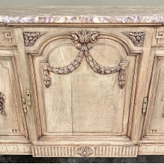 Antique French Louis XVI Marble Top Step-Front Buffet in Stripped Oak