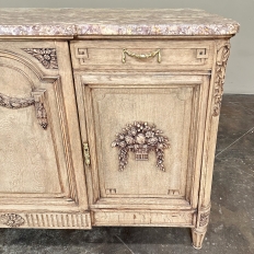 Antique French Louis XVI Marble Top Step-Front Buffet in Stripped Oak