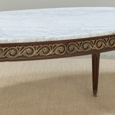 Antique French Louis XVI Mahogany Oval Coffee Table with Carrara Marble
