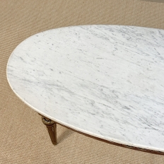 Antique French Louis XVI Mahogany Oval Coffee Table with Carrara Marble