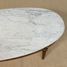 Antique French Louis XVI Mahogany Oval Coffee Table with Carrara Marble