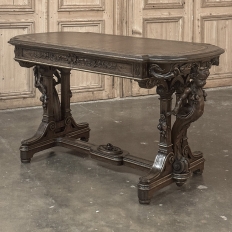 19th Century French Renaissance Sculptural Leather Top Writing Table ~ Desk