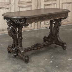 19th Century French Renaissance Sculptural Leather Top Writing Table ~ Desk