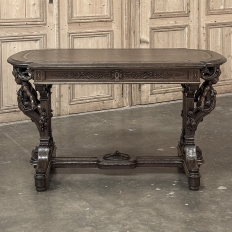 19th Century French Renaissance Sculptural Leather Top Writing Table ~ Desk