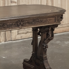 19th Century French Renaissance Sculptural Leather Top Writing Table ~ Desk