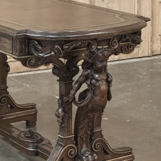 19th Century French Renaissance Sculptural Leather Top Writing Table ~ Desk
