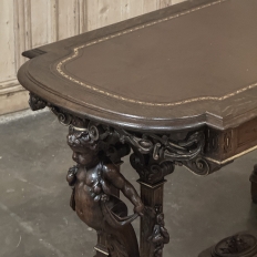 19th Century French Renaissance Sculptural Leather Top Writing Table ~ Desk