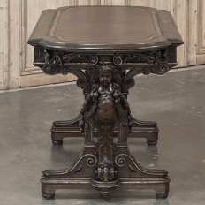 19th Century French Renaissance Sculptural Leather Top Writing Table ~ Desk