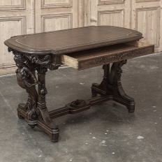 19th Century French Renaissance Sculptural Leather Top Writing Table ~ Desk