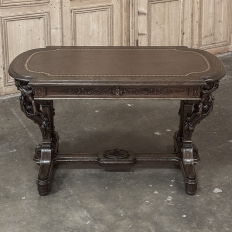19th Century French Renaissance Sculptural Leather Top Writing Table ~ Desk