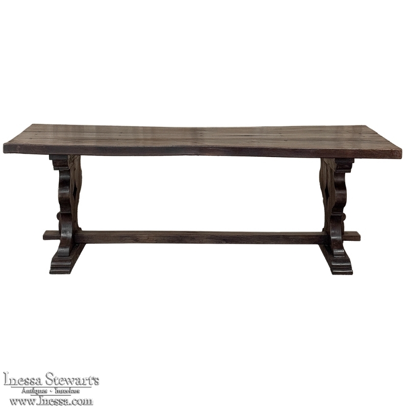 Antique Rustic Italian Style Trestle Farm Table