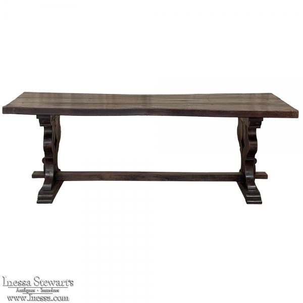 Antique Rustic Italian Style Trestle Farm Table