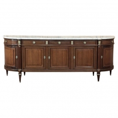 Grand French Louis XVI Mahogany Round-Sided Buffet with Carrara Marble