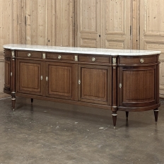 Grand French Louis XVI Mahogany Round-Sided Buffet with Carrara Marble