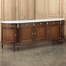 Grand French Louis XVI Mahogany Round-Sided Buffet with Carrara Marble
