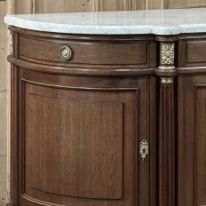 Grand French Louis XVI Mahogany Round-Sided Buffet with Carrara Marble