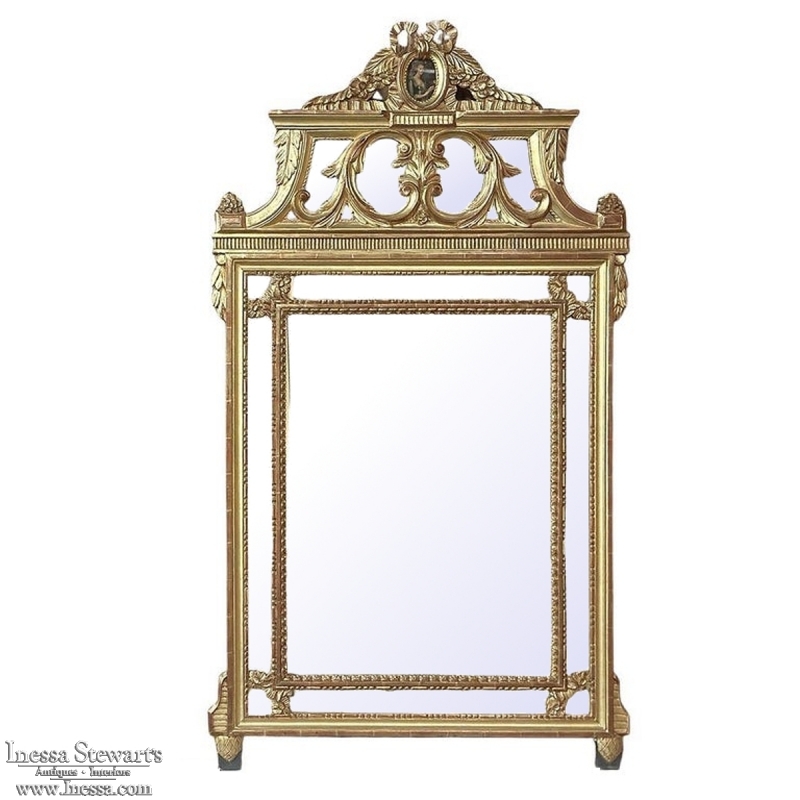 19th Century French Louis XVI Neoclassical Giltwood Mantel Mirror