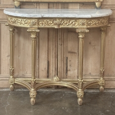 19th Century French Louis XVI Giltwood Carrara Marble Top Demilune Console
