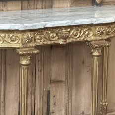 19th Century French Louis XVI Giltwood Carrara Marble Top Demilune Console