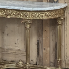 19th Century French Louis XVI Giltwood Carrara Marble Top Demilune Console