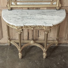 19th Century French Louis XVI Giltwood Carrara Marble Top Demilune Console