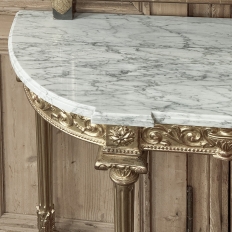 19th Century French Louis XVI Giltwood Carrara Marble Top Demilune Console