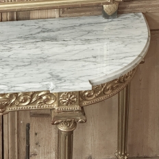 19th Century French Louis XVI Giltwood Carrara Marble Top Demilune Console