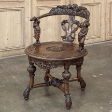 19th Century Italian Renaissance Revival Walnut Swiveling Desk Chair