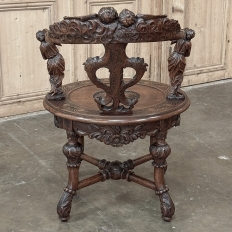 19th Century Italian Renaissance Revival Walnut Swiveling Desk Chair