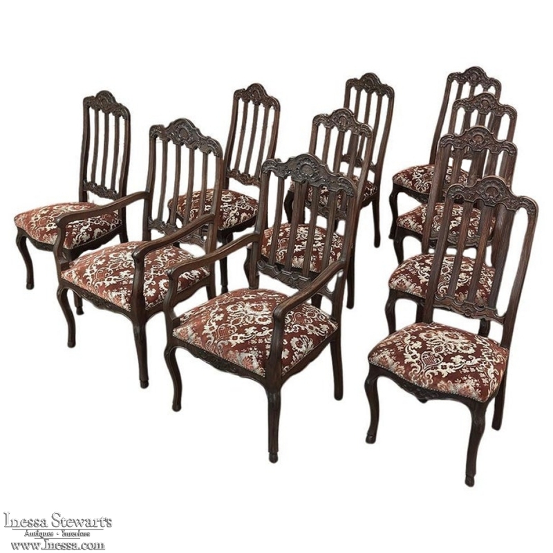 Set of 10 Antique Liegoise Dining Chairs includes 2 Armchairs