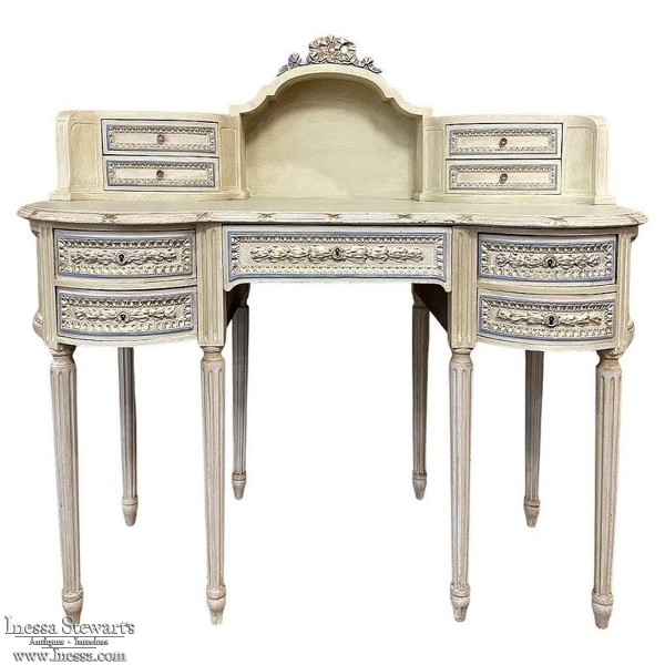 Antique Italian Neoclassical Painted Kidney-Shaped Vanity ~ Dresser