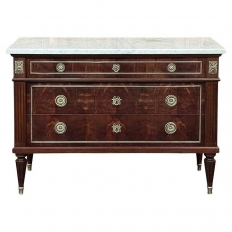 Antique French Louis XVI Mahogany Commode with Carrara Marble