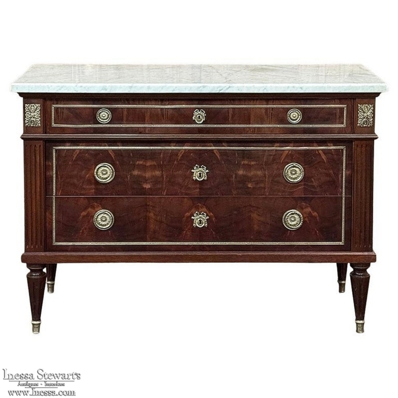 Antique French Louis XVI Mahogany Commode with Carrara Marble
