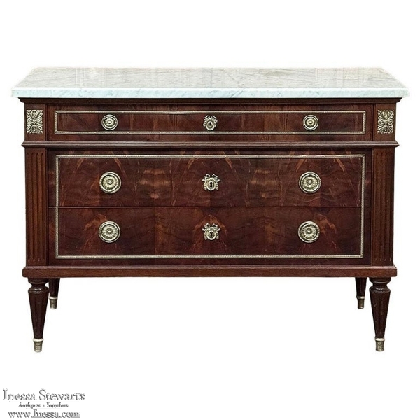 Antique French Louis XVI Mahogany Commode with Carrara Marble