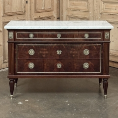 Antique French Louis XVI Mahogany Commode with Carrara Marble
