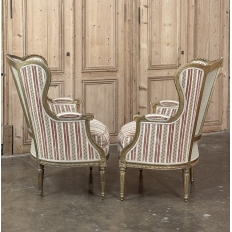 Pair Antique French Louis XVI Giltwood Bergeres ~ Armchairs