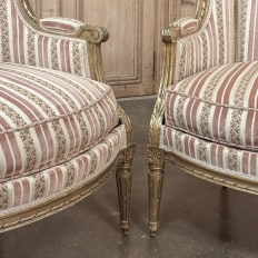 Pair Antique French Louis XVI Giltwood Bergeres ~ Armchairs