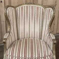 Pair Antique French Louis XVI Giltwood Bergeres ~ Armchairs