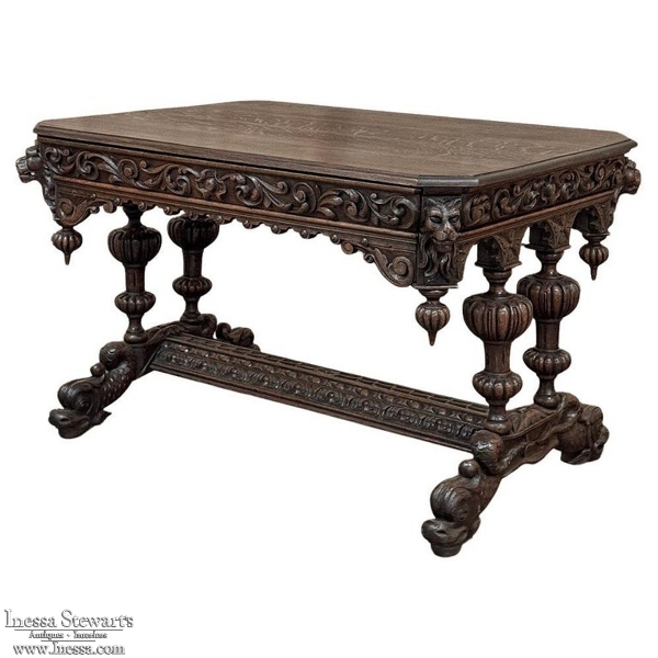 19th Century French Renaissance Writing Table ~ Desk with Dolphins