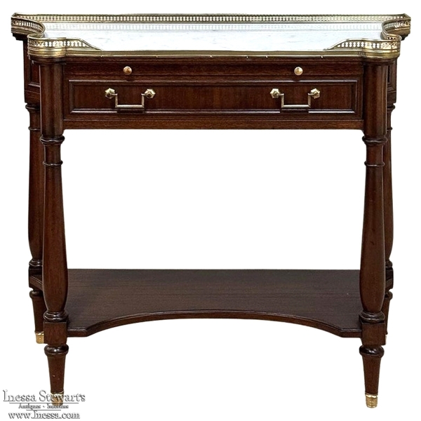 Antique French Directoire Mahogany Console with Carrara Marble Top