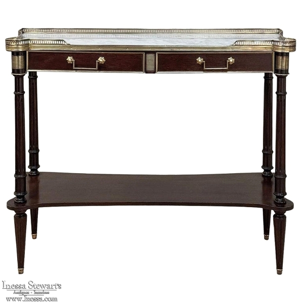 Antique French Directoire Mahogany Console with Carrara Marble Top