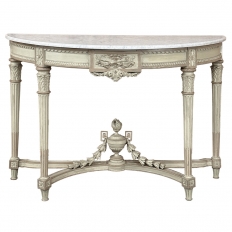 French Louis XVI Painted Demilune Console with Carrara Marble Top