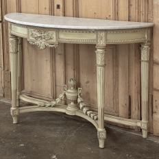 French Louis XVI Painted Demilune Console with Carrara Marble Top