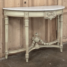 French Louis XVI Painted Demilune Console with Carrara Marble Top