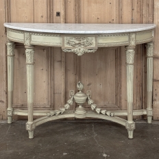 French Louis XVI Painted Demilune Console with Carrara Marble Top