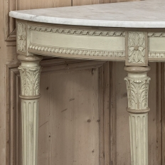 French Louis XVI Painted Demilune Console with Carrara Marble Top